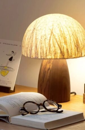 Artisanal Walnut Mushroom Table Lamp – Soft Japanese Ambient Glow