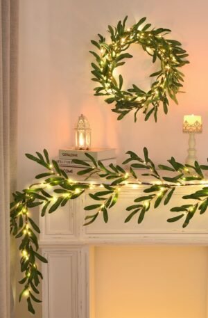 Olive Leaf Christmas LED Garland – Warm Decorative Lights